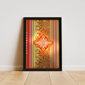 Quadro Boho Mandala - Medalhão ornamental vermelho e dourado