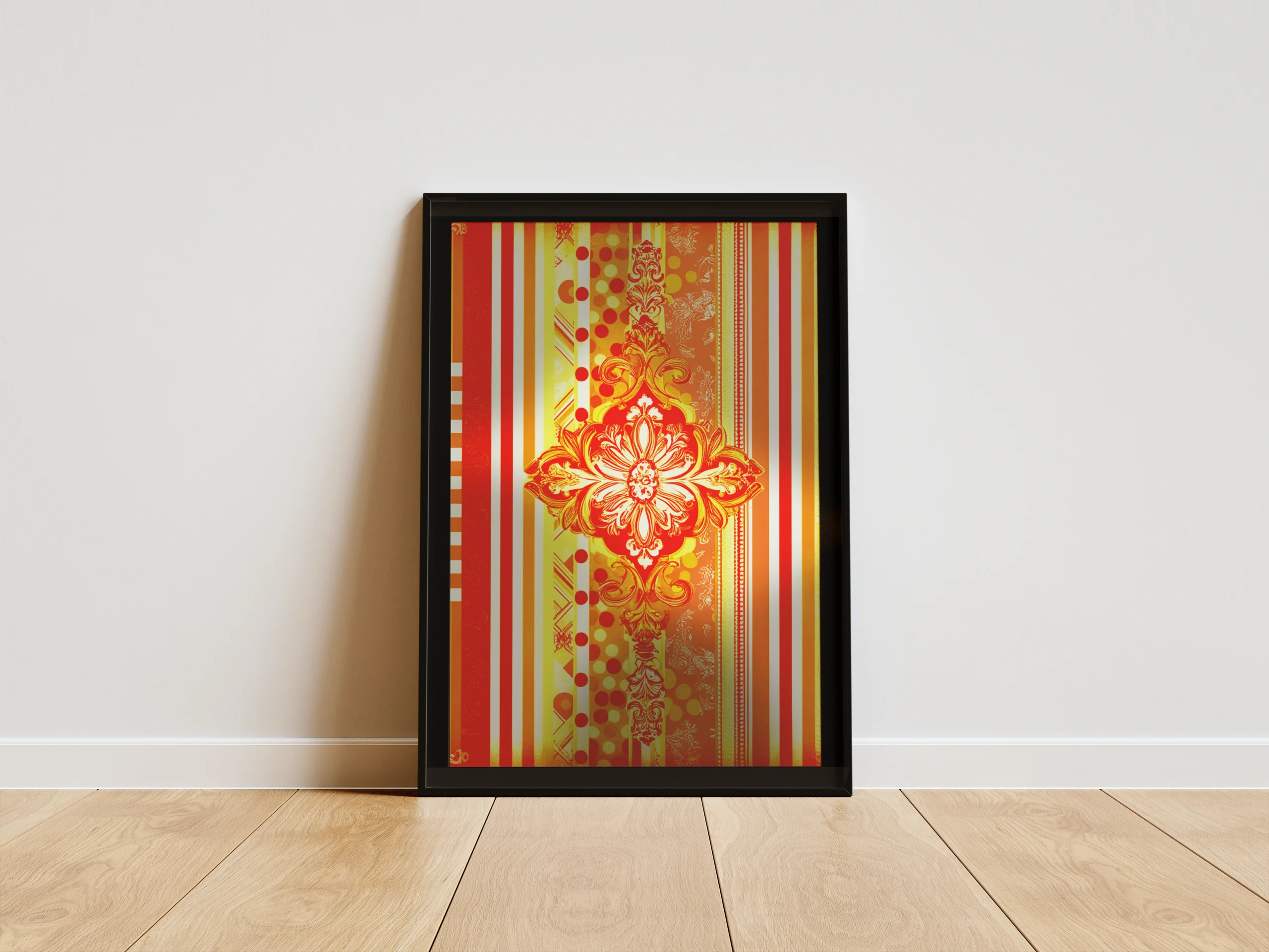 Quadro Boho Mandala - Medalhão ornamental vermelho e dourado
