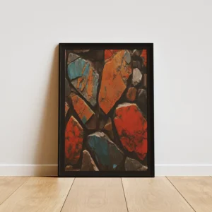 Quadro Abstrato Pedras Rústicas - Mosaico Terracota e Turquesa